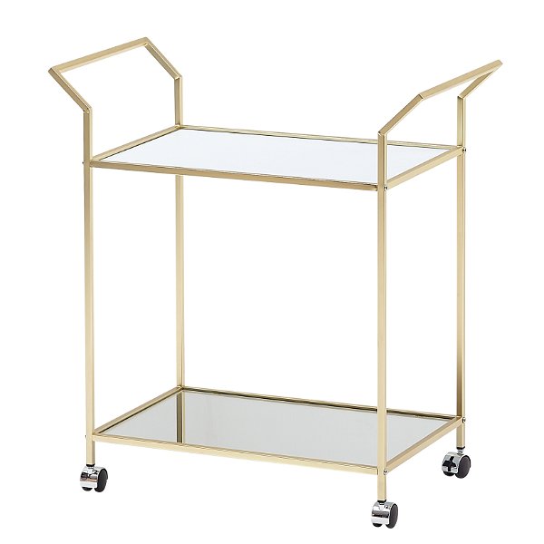 Design Servierwagen Gold 73x78x37 cm Küchenwagen Glas / Metall | Mobiler Beistelltisch | Speisewagen mit Glasplatte | Teewagen Mini Bar auf 4 Rollen