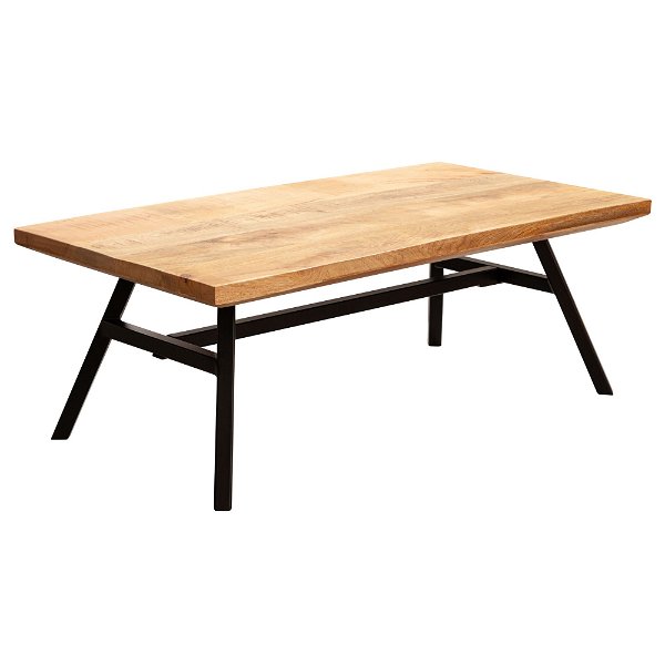 Couchtisch Mango Massivholz / Metall 110x42,5x60 cm Wohnzimmertisch | Tisch Rustikal Echtholz und Edelstahl | Moderner Sofatisch Massiv