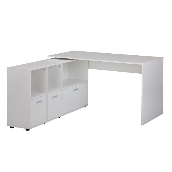 Schreibtischkombination 136 x 75,5 x 155,5 cm Weiß | Schreibtisch mit Sideboard | Winkelschreibtisch Home Office | Tisch Büro Modern