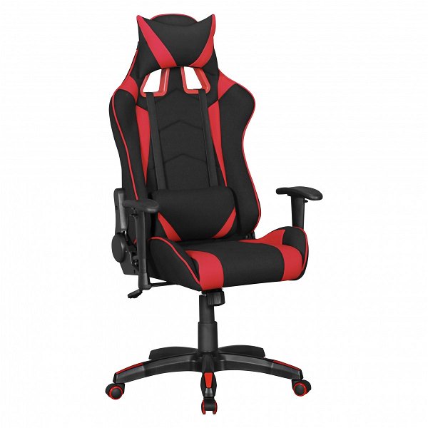® SCORE - Gaming Chair mit Stoff-Bezug in Schwarz/Rot | Schreibtisch-Stuhl mit hoher Lehne | Design Racing Chefsessel mit Armlehne | Gamer Bürostuhl mit Sport-Sitz und Kopfstütze | Drehstuhl