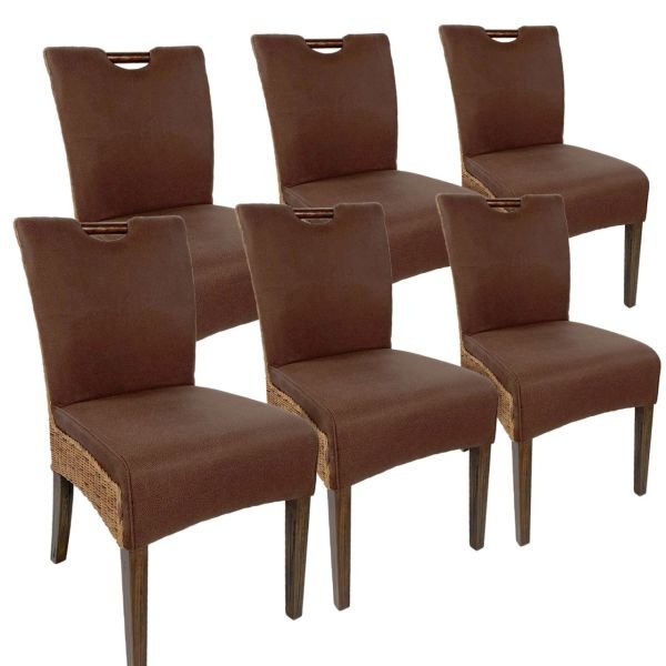 Rattanstühle Esszimmer Stühle Set 6 Stück Wintergarten Stühle Bilbao Polsterstühle prairie brown