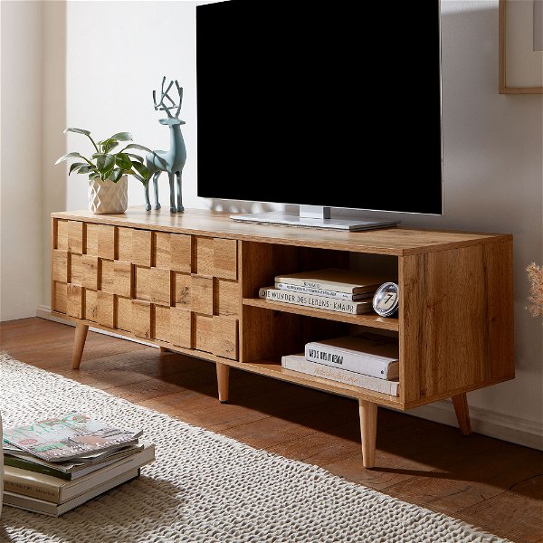 Lowboard Holz Eiche-Dekor 160x51x40 cm TV-Kommode mit zwei Türen | Design TV-Schrank Hoch | Fernsehtisch Fernsehschrank Modern | Fernsehkommode Wohnzimmer