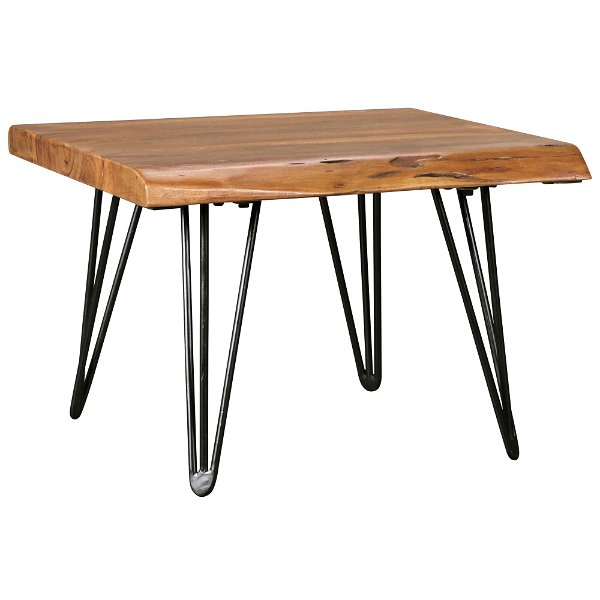 Design Couchtisch Sheesham Massivholz Tisch Baumkante 56 x 38 x 51 cm | Sheesham Holztisch mit Metallbeinen | Wohnzimmertisch im rustikalen Landhausstil