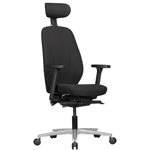 Bürostuhl mit Stoff-Bezug & Kopfstütze in Schwarz | Design Chef-Sessel mit Synchromechanik & verstellbaren Armlehnen | Schreibtisch-Stuhl Drehstuhl ergonomisch 120 kg