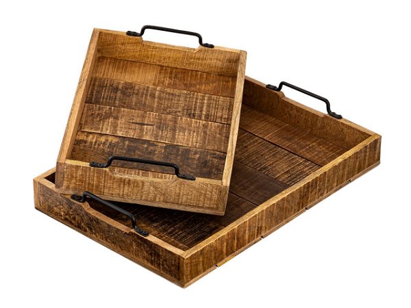 Holztablett Set 2 Stück 46x31cm Serviertablett Tablett Holz Serviertablett Deko Tablett aus Mangohol