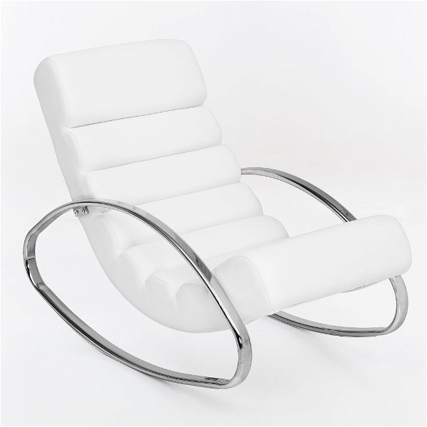 Relaxliege Kunstleder Weiß 61x81x111 cm Schaukelstuhl Wohnzimmer | Design Relaxsessel mit Armlehnen | Fernsehsessel Modern | Wippstuhl Gepolstert