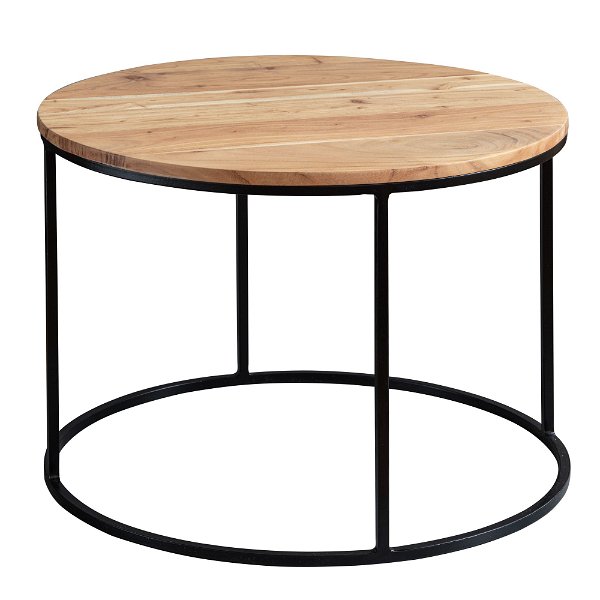 Couchtisch 60x43x60 cm Akazie Massivholz / Metall Sofatisch | Design Wohnzimmertisch Rund | Kaffeetisch Massiv | Kleiner Tisch Wohnzimmer