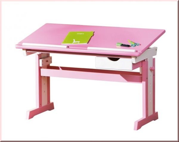 Schreibtisch Kinderschreibtisch Massivholz 2 Farben pink blau Höhen- Neigungsverstellung L-Pisa