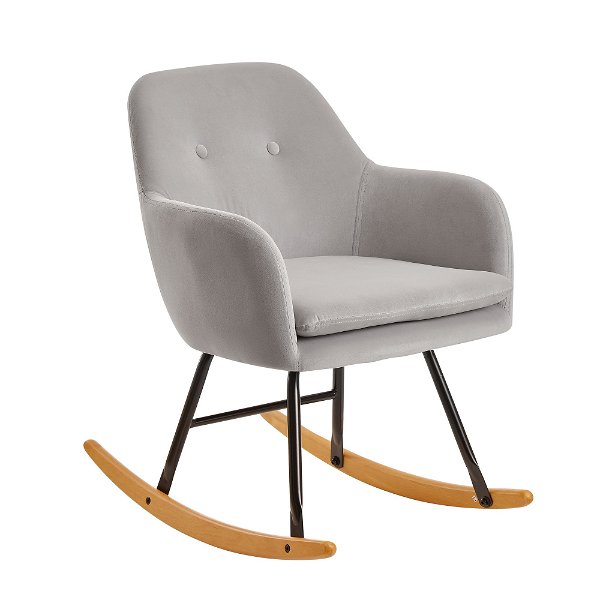 Schaukelstuhl Hellgrau 71x76x70cm Design Relaxsessel Samt / Holz | Schwingsessel mit Gestell | Polster Relaxstuhl Schaukelsessel | Moderner Schwingstuhl Sessel