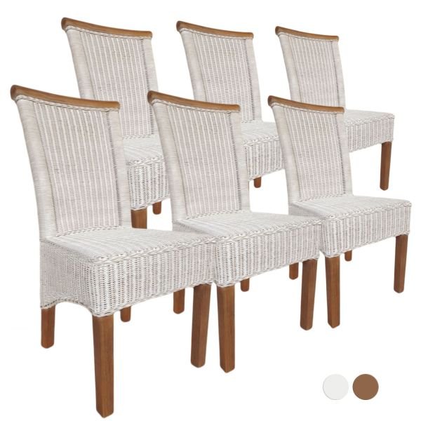 Esszimmer-Stühle Set Rattanstühle Perth 6 Stück Esstisch Stühle weiß Korbstühle nachhaltig