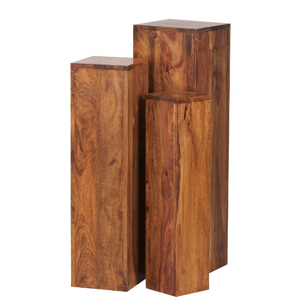 Beistelltisch 3er Set WL1.566 Massivholz 24,5x85x24,5 cm Sheesham Tische | Holztisch Natur-Produkt | Echtholz Beistelltische Dekosäulen | Drei Holztische Braun | Blumenhocker Holz Modern