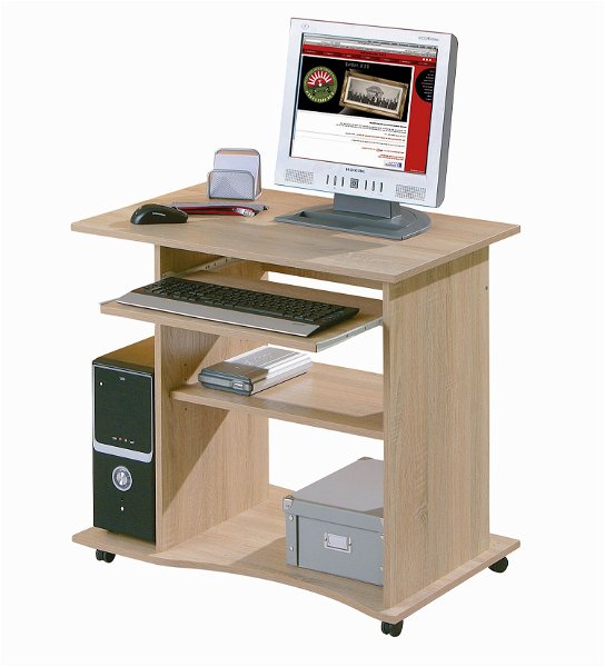 Computertisch Schreibtisch rollbar Tastaturauszug Farbwahl Sonoma Weiß Walnuß L-Dora