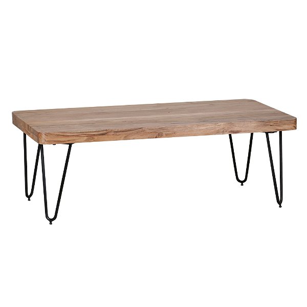 Couchtisch BAGLI Massiv-Holz Akazie 115 cm breit Wohnzimmer-Tisch Design Metallbeine Landhaus-Stil Beistelltisch