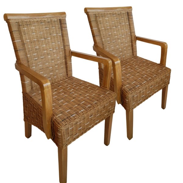 Esszimmer Stühle Set mit Armlehnen 2 Stück Rattanstuhl Perth capuccino Korbstuhl Sessel nachhaltig