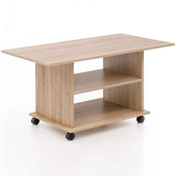 Design Couchtisch WL5.739 95 x 51 x 54,5 cm Sonoma Drehbar mit Rollen | Wohnzimmertisch Coffee Table | Sofatisch Loungetisch Holz | Kaffeetisch mit Stauraum