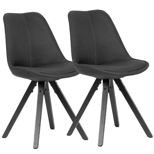 2er Set Esszimmerstuhl Anthrazit mit schwarzen Beinen Stuhl Skandinavisch | Polsterstuhl mit Stoff-Bezug | Design Küchenstuhl gepolstert