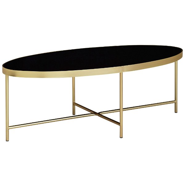 Design Couchtisch Glas Schwarz - Oval 110 x 56 cm mit Gold Metallgestell | Großer Wohnzimmertisch | Lounge Tisch Glastisch