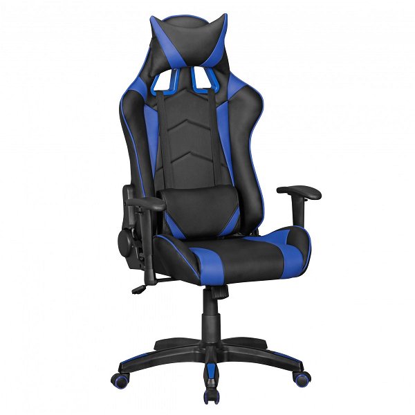 SCORE - Gaming Chair aus Kunstleder in Schwarz/Blau| Schreibtisch-Stuhl in Leder-Optik | Design Racing Chefsessel mit Armlehne | Gamer Bürostuhl mit Sport-Sitz und Kopfstütze