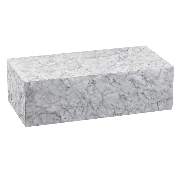 Couchtisch MONOBLOC 100x30x50 cm MDF Hochglanz mit Marmor Optik Weiß | Design Wohnzimmertisch Rechteckig | Lounge Beistelltisch Cube Tisch