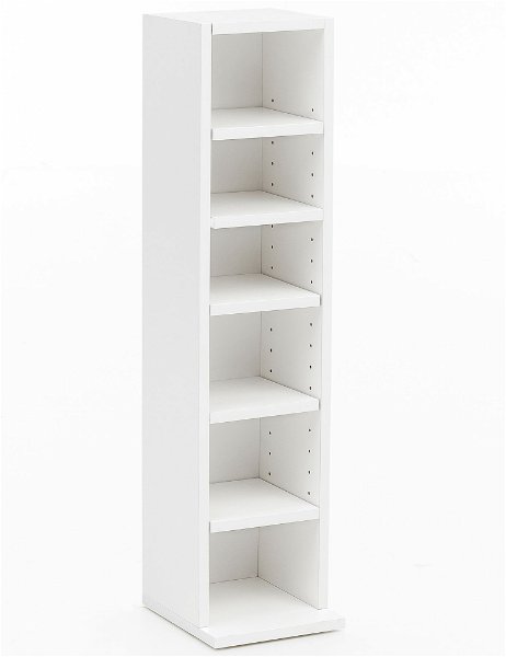 Design Bücherregal WL5.336 Weiß 21x91x25,5 cm mit 6 Fächern | Standregal Holz Regal freistehend Flur | Schmales Wandregal Kinderzimmer | Nischenregal Modern