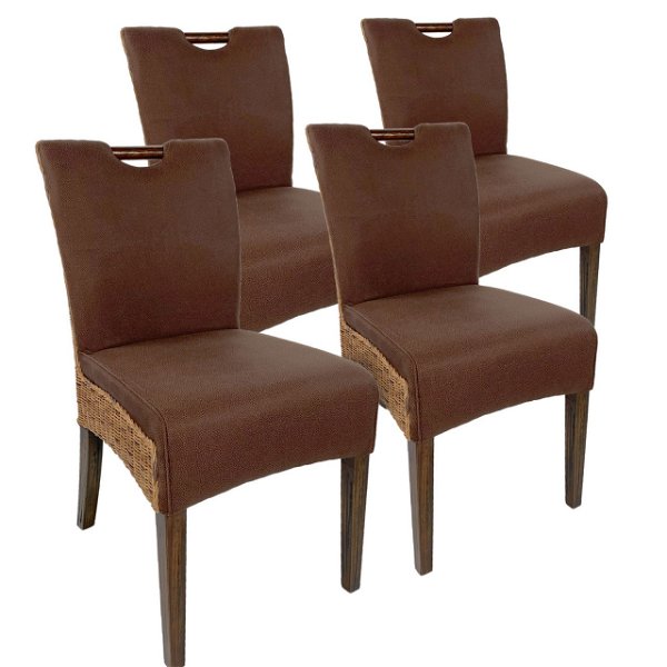 Rattanstuhl Esszimmer Stühle Set 4 Stück Wintergarten Stühle Bilbao Polsterstühle prairie brown