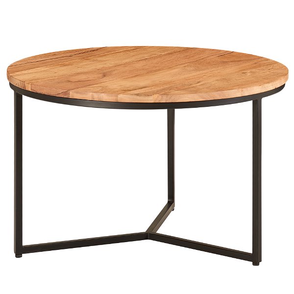 Couchtisch 60x60x38 cm Akazie Massivholz / Metall Design Sofatisch Rund | Wohnzimmertisch Kaffeetisch Massiv | Kleiner Tisch Wohnzimmer