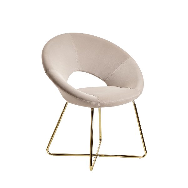 Esszimmerstuhl Samt Beige Küchenstuhl mit goldenen Beinen | Schalenstuhl Stoff / Metall | Design Polsterstuhl | Stuhl Esszimmer Gepolstert
