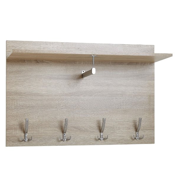 Wandgarderobe Sonoma Eiche 80x60x29,5 cm Design Flurgarderobe Holz | Hakenleiste Wandpaneel mit Ablage und Kleiderstange | Garderobe Wand | Garderobenleiste Flur