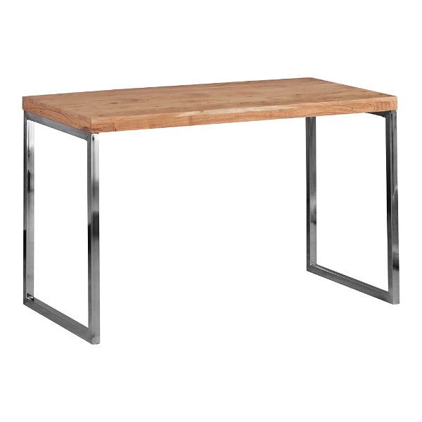 Schreibtisch GUNA Massivholz Akazie | Computertisch 120 x 60 cm aus echtem Holz | Laptoptisch im Landhaus-Stil | Konsolen-Tisch mit Metallbeinen | Arbeitstisch dunkel-braun für Büro